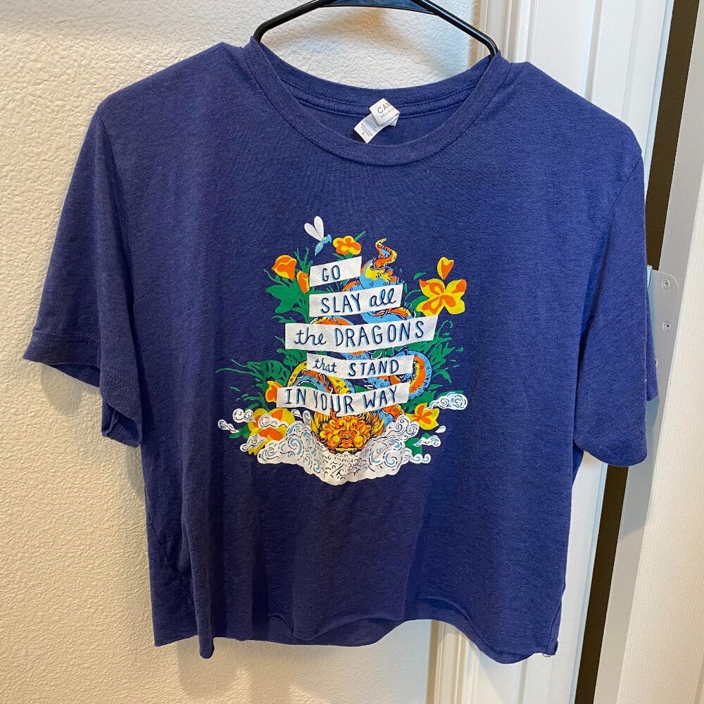 Graphic Blue Inspirational Cropped Top